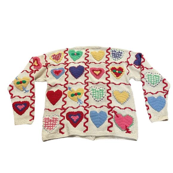 Vintage 1994 Eagles Eye Knit Hearts Valentines Day Sweater Size Large Rare - Picture 2 of 8